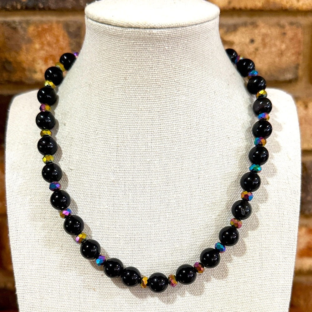 Vintage Black and AB beaded necklace